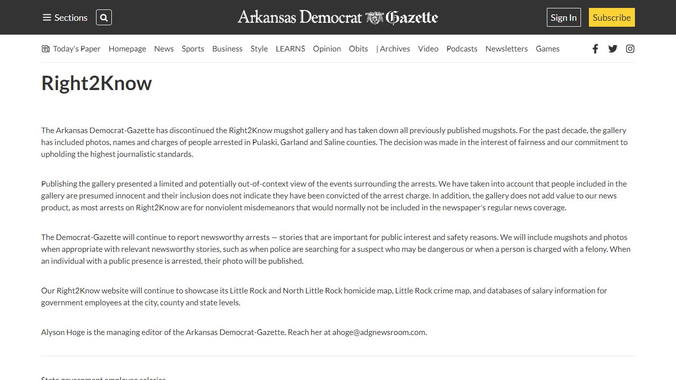 Right2Know | The Arkansas Democrat-Gazette - Arkansas' Best News Source